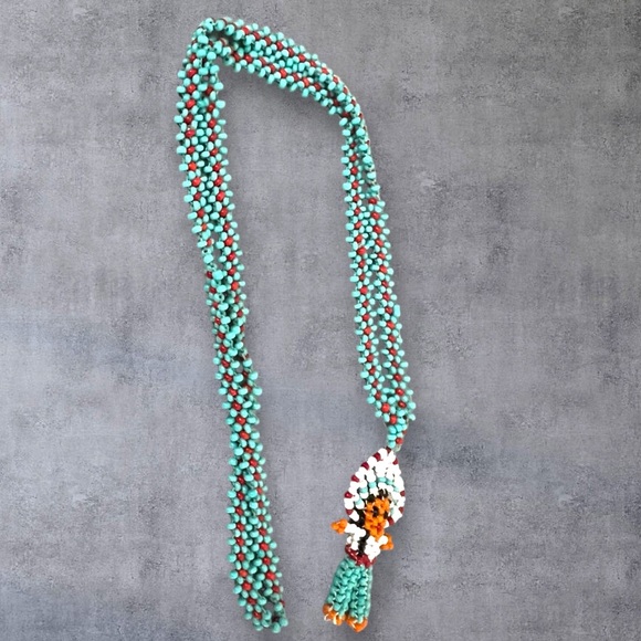 Long beaded necklace peyote stitch, native design - Picture 3 of 4